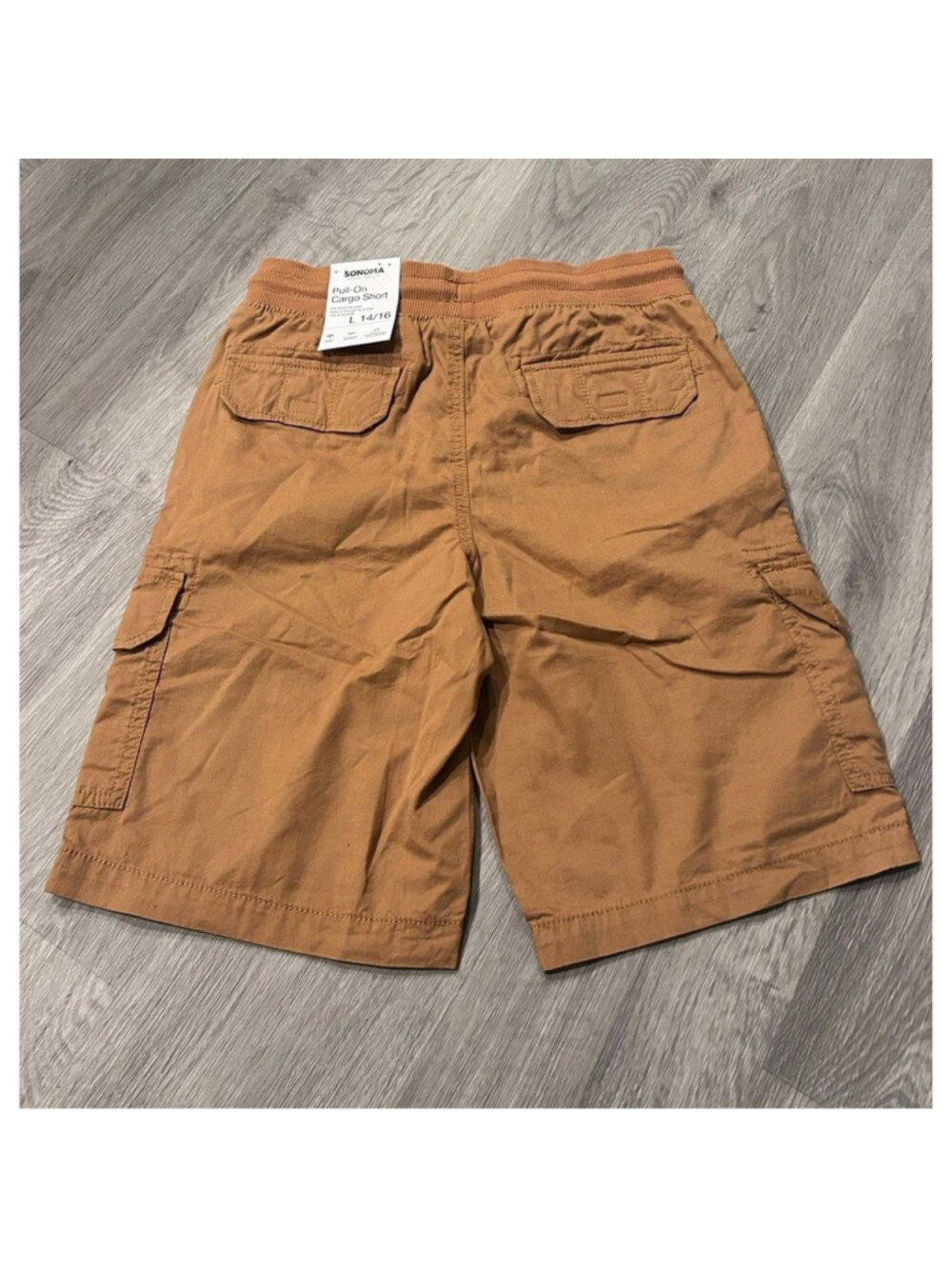 Sonoma Cargo Shorts Boys Large 14 16 Pull On Drawstring Brown NWT - Picture 2 of 6
